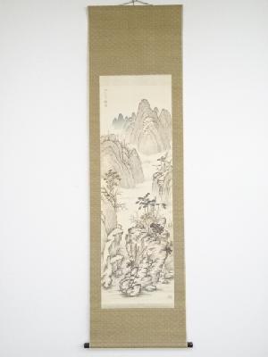 昭和辛未（1931年）　小島独山筆　秋景山水図　肉筆絹本掛軸（共箱）